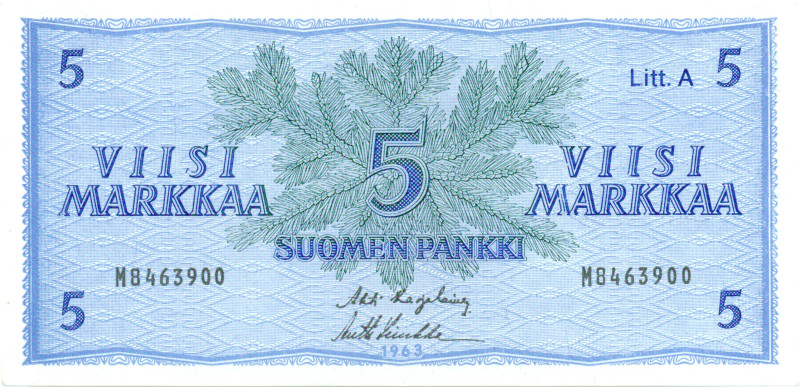 5 Markkaa 1963 Litt.A M8463900 kl.8